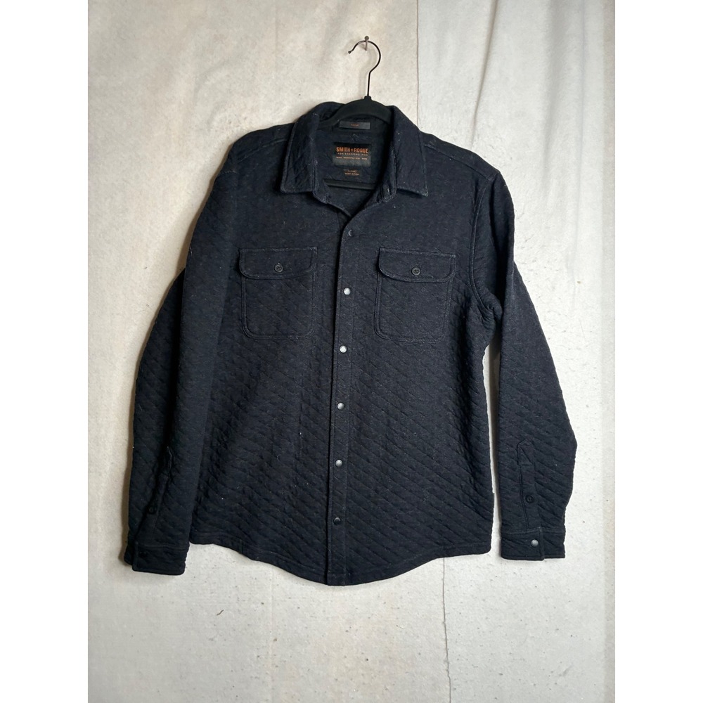 Smith + Rogue Mens Large Quilted Shirt Jacket Charcoal Gray Snap Front S808AK